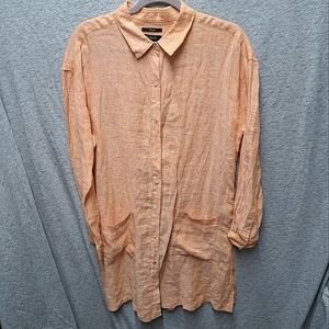 Jones & Co women's orange linen button-up long sleeve tunic shirt Medium